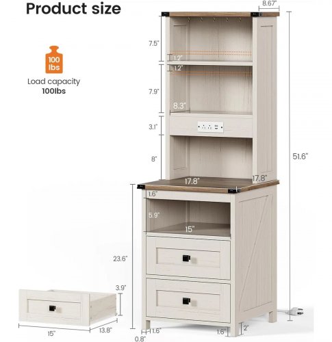 2PK NIGHT STAND BOOKSHELF COMBO WITH CHARGING STATION - WHITE (MODEL:AJ-DJ504340) image 2