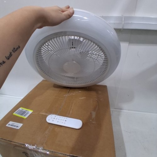 JINQIANMY LOW PROFILE LED ENCLOSED CEILING FAN WITH REMOTE CONTROL AND LIGHTS - 17.7" - WHITE - (MODEL: CHG-CF-H02-DCW) image 3