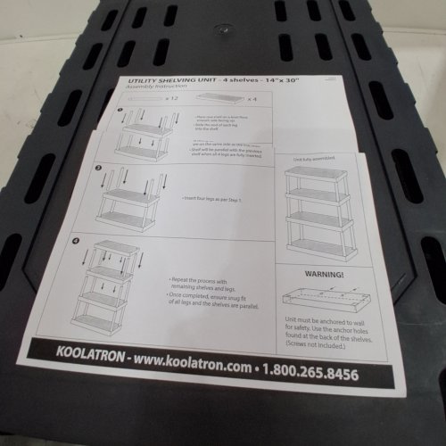 KOOLATRON 5 TIER UTILITY PLASTIC STORAGE SHELVES - 30" X 14" X 72" - BLACK image 6