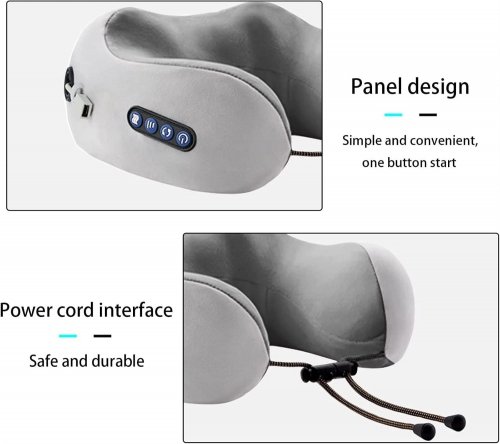 RECHARGEABLE U-SHAPED NECK MASSAGE PILLOW - GREY image 2