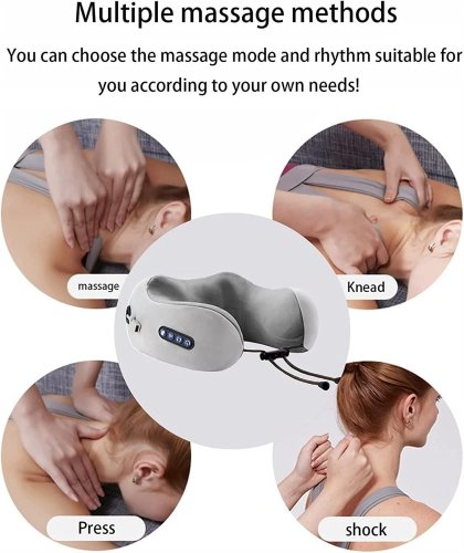 RECHARGEABLE U-SHAPED NECK MASSAGE PILLOW - GREY image 3
