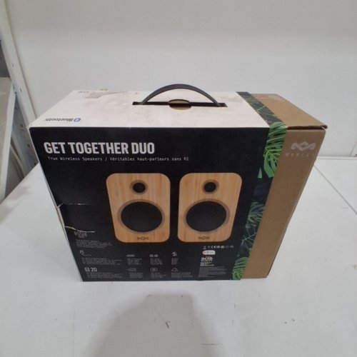 HOUSE OF MARLEY GET TOGETHER DUO WIRELESS BLUETOOTH BOOKSHELF SPEAKERS - NATURAL/SIGNATURE BLACK (MODEL: EM-JA019-SB) image 2
