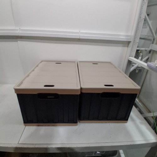 2PK CITYLIFE COLLAPSIBLE PLASTIC STORAGE CRATES - 64L CAPACITY - BLACK image 2