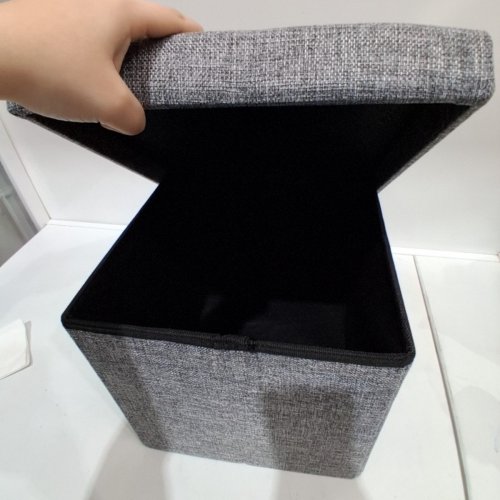 FOLDABLE FABRIC STORAGE OTTOMAN - 12" X 12" X 11.5" - GRAY image 3