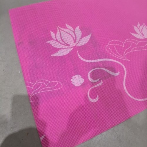 LOTUS FLOWER YOGA EXCERCISE MAT - 68" X 24" - WHITE / PINK image 3