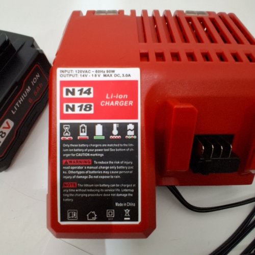 3PC N14 N18 REPLACEMENT CHARGER AND 2 RECHARGEABLE BATTERIES FOR 18V MILWAUKEE CORDLESS TOOLS - 6.5AH - RED/BLACK image 3