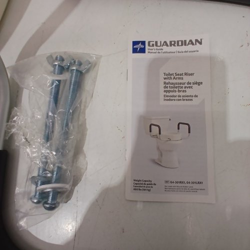 MEDLINE GUARDIAN ELONGATED TOILET SEAT RISER WITH ARMS - 3.5" - 400LB CAPACITY - WHITE/GREY (MODEL: G4-301LRX1) image 3