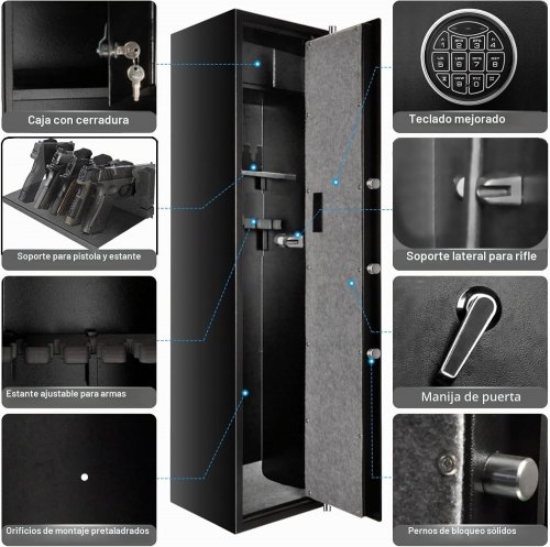 LANGGER V RIFLE SECURITY CABINET WITH IMPROVED QUICK ACCESS FOR 5-6 WEAPONS. ADJUSTABLE SHELF & INNER LOCKED COMPARTMENT - 57" X 14" - BLACK (MODEL: QHRS001A) image 2