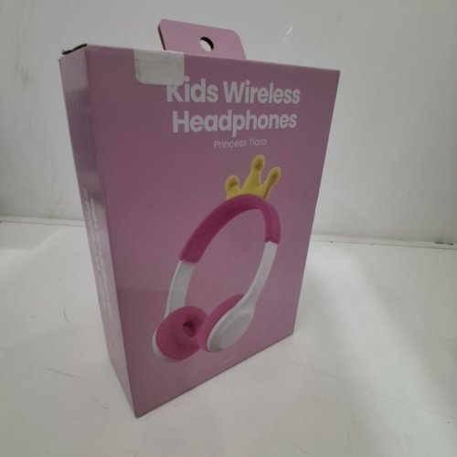 KIDS GEMS BLUETOOTH WIRELESS HEADPHONES - 85DB VOLUME LIMIT - PINK/WHITE PRINCESS TIARA CROWN image 2