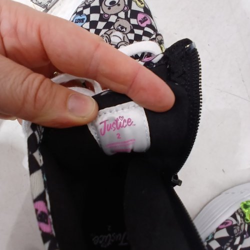 GIRLS JUSTICE HIGH TOP SHOES - SIZE 2 - BLACK image 4