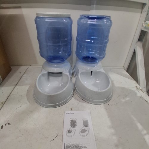 2PK AMAZON BASICS LARGE GRAVITY PET FOOD FEEDER AND WATER DISPENSER BUNDLE -13.5L FOOD, 11.3L WATER - GREY image 2