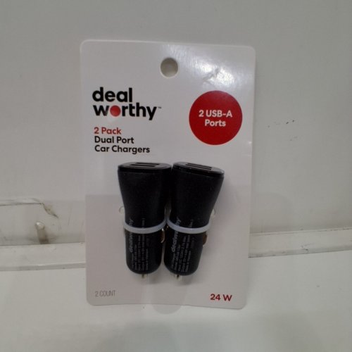 2PK DEALWORTHY DUAL PORT USB-A CAR CHARGERS - 24W - BLACK image 2