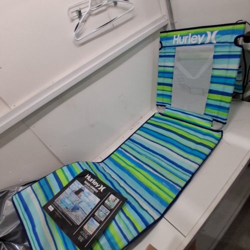 HURLEY BEACH LOUNGER WITH BUILT-IN COOLER - 70" X 21.5" - BLUE GREEN STRIPED image 2