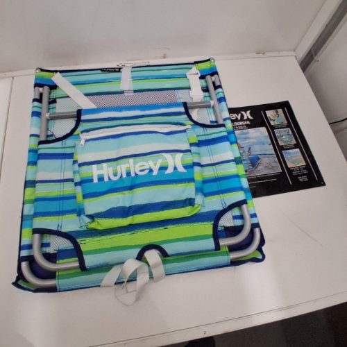 HURLEY BEACH LOUNGER WITH BUILT-IN COOLER - 70" X 21.5" - BLUE GREEN STRIPED image 5