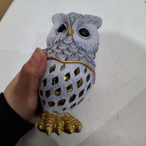SOLAR LIGHT OWL FIGURINE - GRAY, BROWN AND GOLD image 2