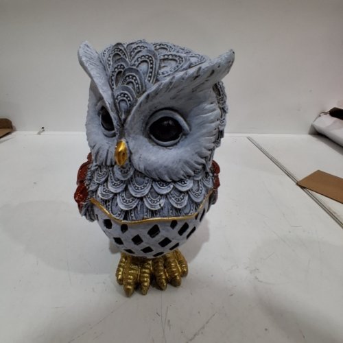 SOLAR LIGHT OWL FIGURINE - GRAY, BROWN AND GOLD image 3