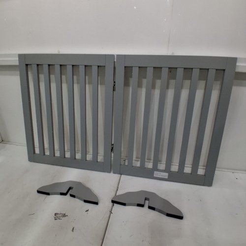 UNIVERSE HOME INC. 2 PANEL WOODEN PET GATE WITH SUPPORT FEET - 24"H - GRAY image 2