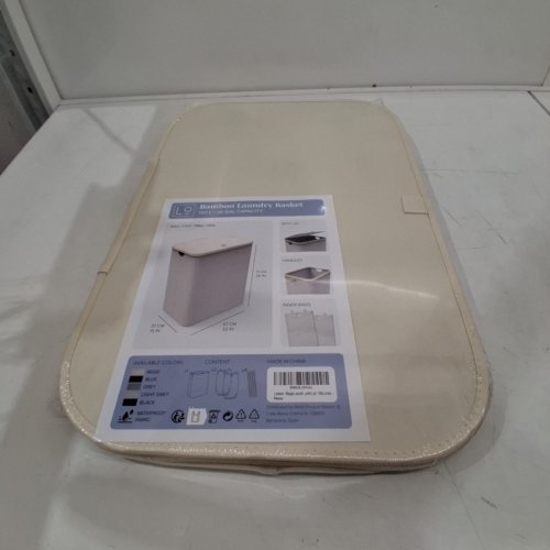 LONBET DOUBLE LAUNDRY HAMPER WITH LID, 2 SECTIONS AND REMOVABLE BAGS - 150L (3-5 LOADS IN A WASHING MACHINE) - BEIGE image 2