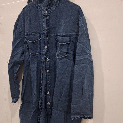 WOMEN'S SOLID COLOR WASHED DENIM LONG SHIRT - EXTRA LARGE - BLUE image 2