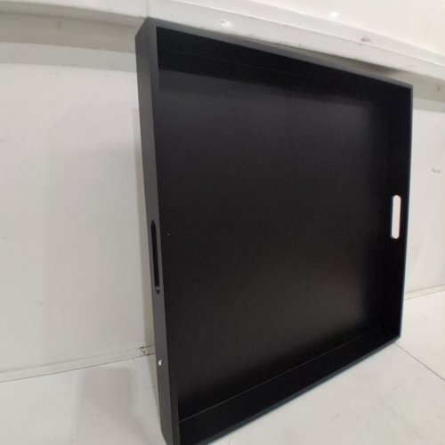 WOOD SERVING TRAY WITH HANDLE - 20.5" X 20.5" - BLACK image 2