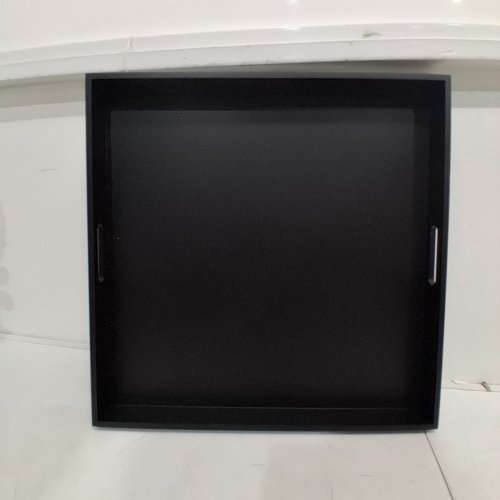 WOOD SERVING TRAY WITH HANDLE - 20.5" X 20.5" - BLACK image 3