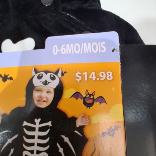 BABY PALAMON SKELETON BAT ONESIE - 0-6 MONTHS - BLACK/WHITE image 3