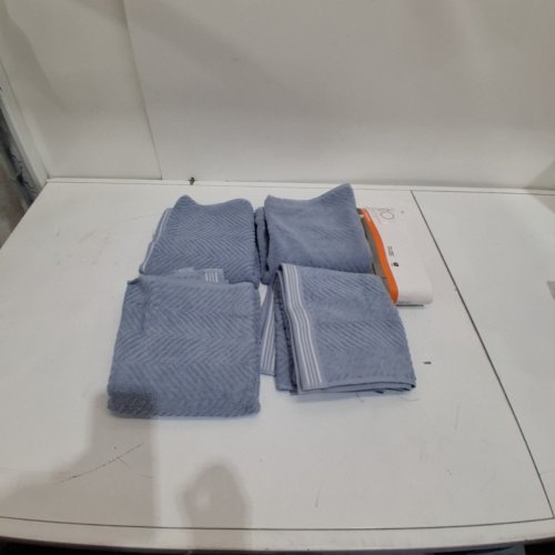 4PK CARO HOME 100% COTTON HAND TOWELS - 18" X 30" - BLUE HERRINGBONE (STYLE: 1945886) image 2