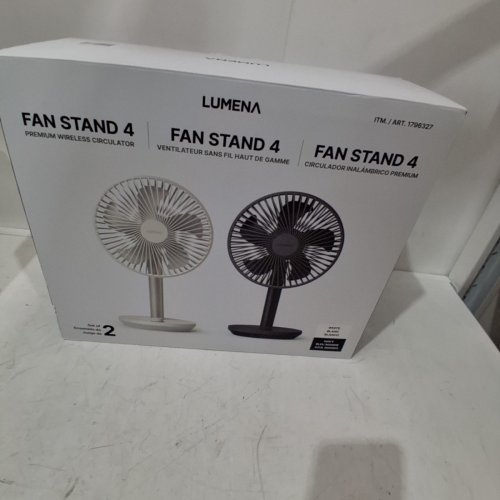 2PC LUMENA FAN STAND 4 CORDLESS DESK FANS - 4 SPEEDS, OSCILLATION - WHITE & NAVY BLUE (MODEL: 1796327) image 5