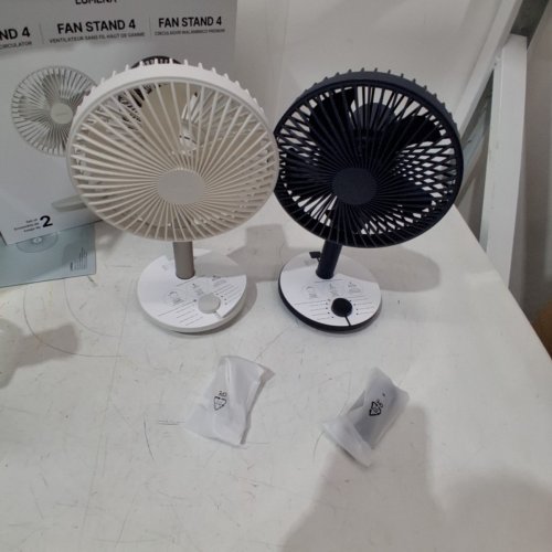 2PC LUMENA FAN STAND 4 CORDLESS DESK FANS - 4 SPEEDS, OSCILLATION - WHITE & NAVY BLUE (MODEL: 1796327) image 3