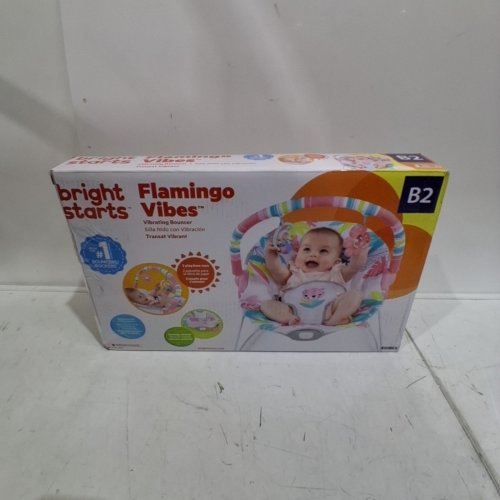 BRIGHT STARS 3 POINT HARNESS VIBRATING BOUNCER WITH TOY BAR - FLAMINGO VIBES (MODEL:12228) image 3