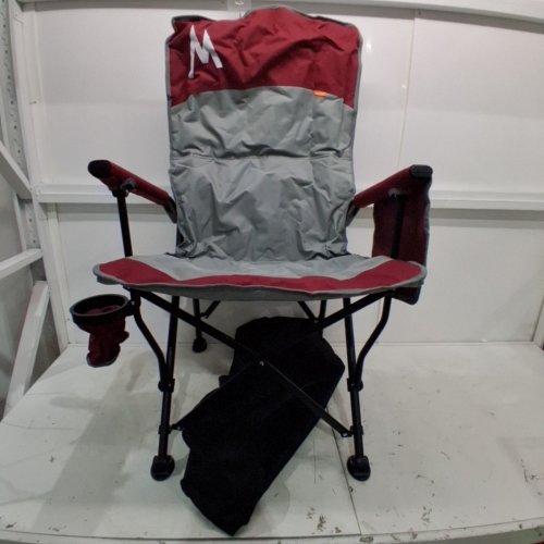 OVERMONT OVERSIZED FULLY PADDED FOLDING CAMPING CHAIRS WITH COOLER POCKETS & CARRY BAG - SUPPORTS 450LBS - RED/GREY image 2