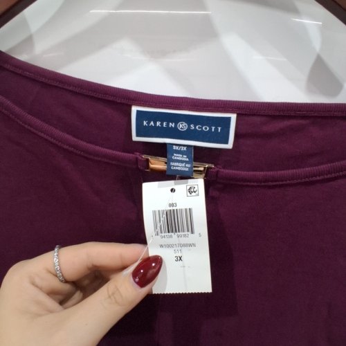 WOMEN'S KAREN SCOTT LONG SLEEVE NOTCH NECK TOP - 3X - BURGUNDY (STYLE: W100217088WN) image 3