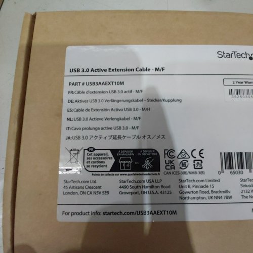 STARTECH USB 3.0 ACTIVE EXTENSION CABLE M/F - 33FT - BLACK (MODEL: USB3AAEXT10M) image 2