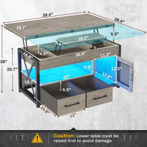 SIKAIC LIFT TOP COFFEE TALE - 20.7" X 39.4" X 19.7" - GREY (MODEL: AJ-DJ503171) image 2