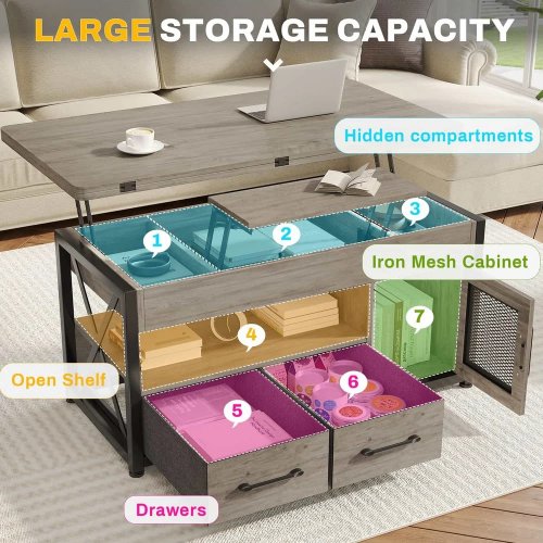 SIKAIC LIFT TOP COFFEE TALE - 20.7" X 39.4" X 19.7" - GREY (MODEL: AJ-DJ503171) image 3