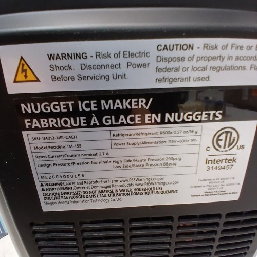 EUHOMY COUNTERTOP NUGGET ICE MAKER - MAKES 35LBS/DAY - STAINLESS STEEL ( MODEL: IM-15S) image 9