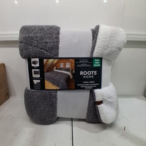 3PC ROOTS HOME REVERSIBLE SHERPA COMFORTER SET - KING (92" X 106") - GREY/WHITE (MODEL: 343302) image 4