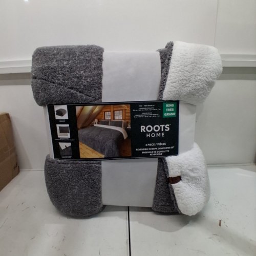3PC ROOTS HOME REVERSIBLE SHERPA COMFORTER SET - KING (92" X 106") - GREY/WHITE (MODEL: 343302) image 5