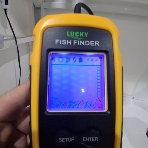 LUCKY PORTABLE FISH DEPTH FINDER - HANDHELD FISH FINDER SONAR, CASTABLE, LCD DISPLAY - YELLOW (MODEL: 1108CP) image 2