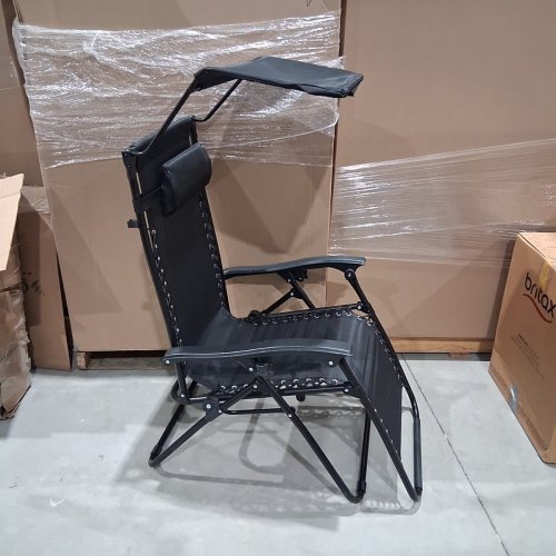 OUTSUNNY FOLDABLE LOUNGE CHAIR WITH CANOPY SHADE - 35.5" X 43.2" X 26.5" - BLACK image 2