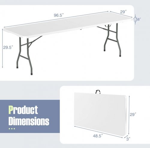 PORTABLE FOLDING TABLE WITH HDPE TABLETOP - 8FT - WHITE (MODEL: NP11984WH) image 2