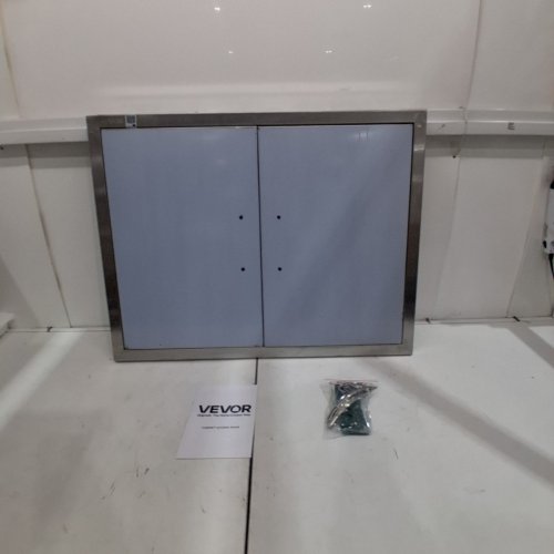 STAINLESS STEEL FLUSH MOUNT DOUBLE OUTDOOR BBQ KITCHEN DOOR - 31" X 24" - SILVER (MODEL: BH-016) image 3