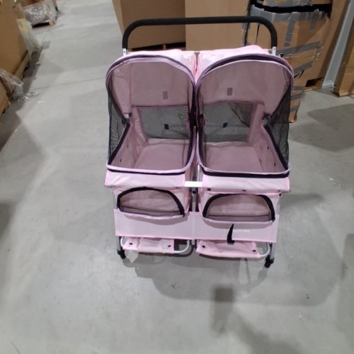 BETSOCCI FOLDABLE DOUBLE PET STROLLER FOR DOGS & CATS - 33LB - PINK image 4