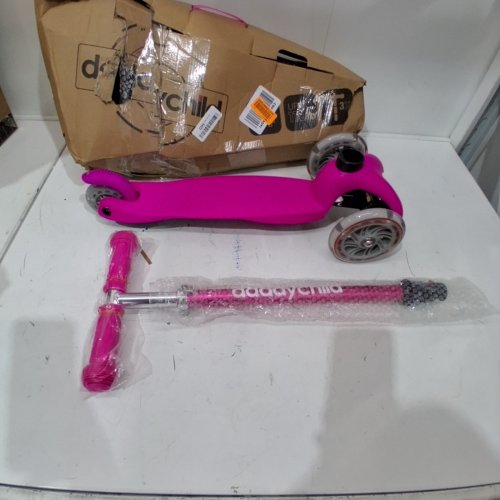 DADDYCHILD KIDS 3-WHEEL ADJUSTABLE KICK SCOOTER WITH LIGHT UP WHEELS - 25.5" TO 33" - PINK image 2