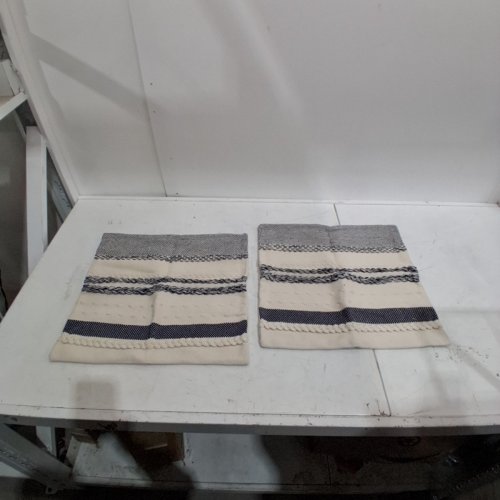 2PK STRIPED NEUTRAL DECORATIVE FARMHOUSE THROW PILLOW COVERS 18''X18'' - BEIGE/GREY/BLACK image 2