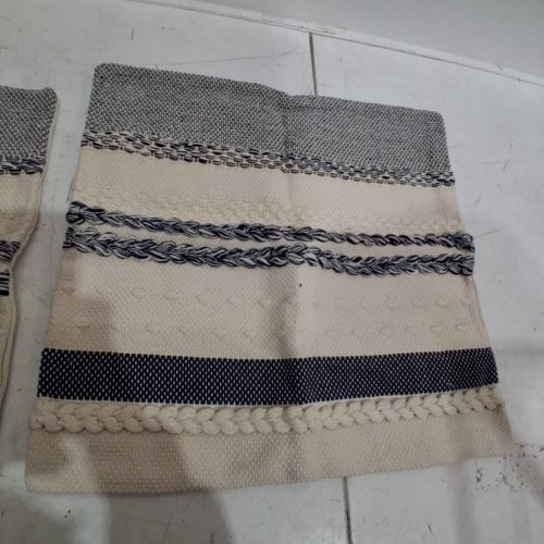 2PK STRIPED NEUTRAL DECORATIVE FARMHOUSE THROW PILLOW COVERS 18''X18'' - BEIGE/GREY/BLACK image 3