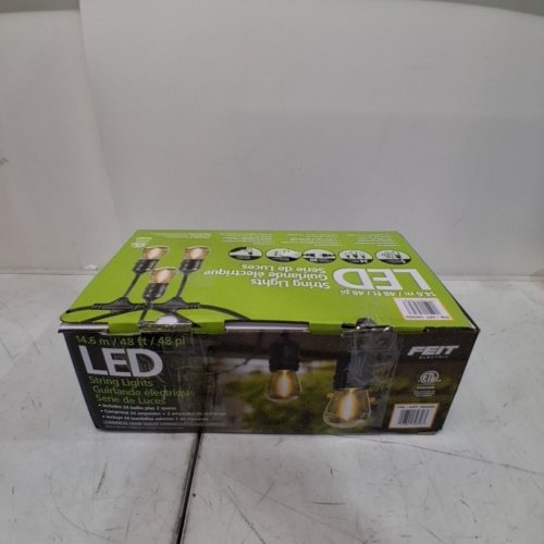 FEIT ELECTRIC WEATHERPROOF LED 24-LIGHT STRING LIGHTS WITH 2 SPARE LIGHTBULBS - 48FT - BLACK (MODEL: 1603293) image 3