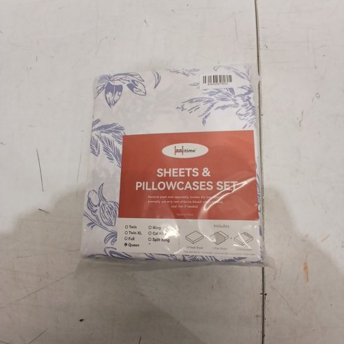 4PC HITIME FLORAL SHEETS & PILLOWCASES SET - QUEEN - WHITE AND BLUE (MODEL: 0686585578532) image 2