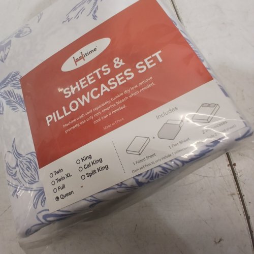 4PC HITIME FLORAL SHEETS & PILLOWCASES SET - QUEEN - WHITE AND BLUE (MODEL: 0686585578532) image 4