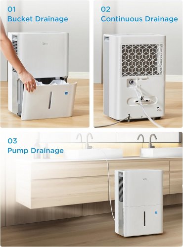 MIDEA DEHUMIDIFIER WITH BUILT IN PUMP - 50 PINT - WHITE (MODEL:MAD50PIAWS-A) image 3